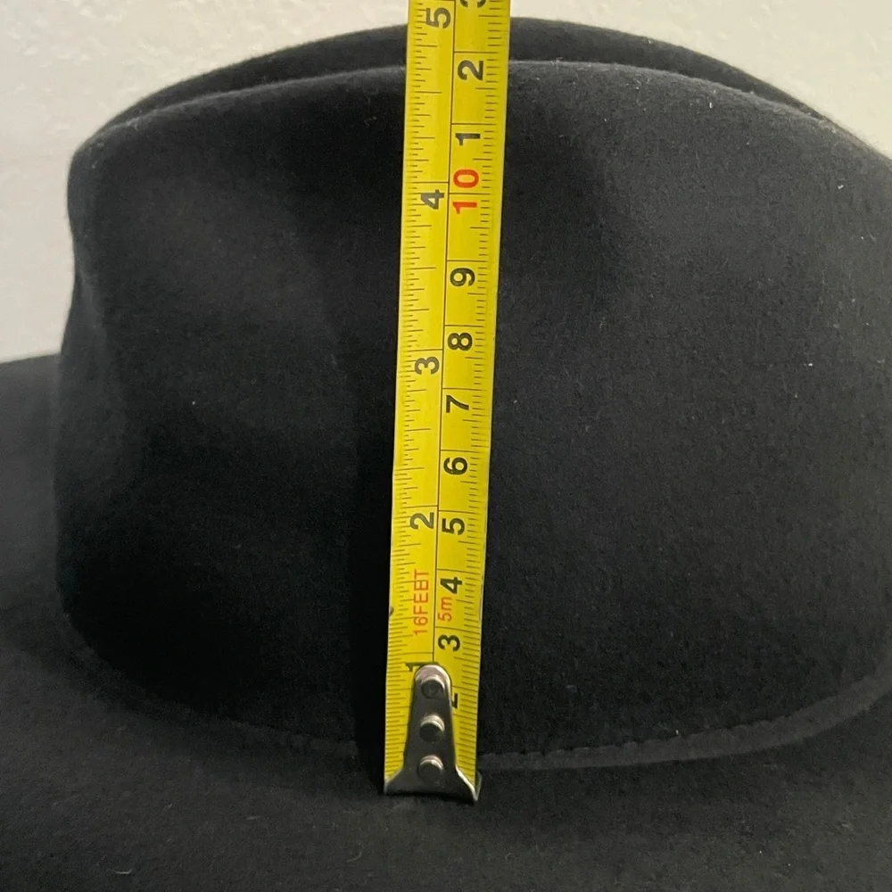 TIRABASSO NWOT 100% Wool Black Wide Brim Hat‎ with Floral Detail, OS